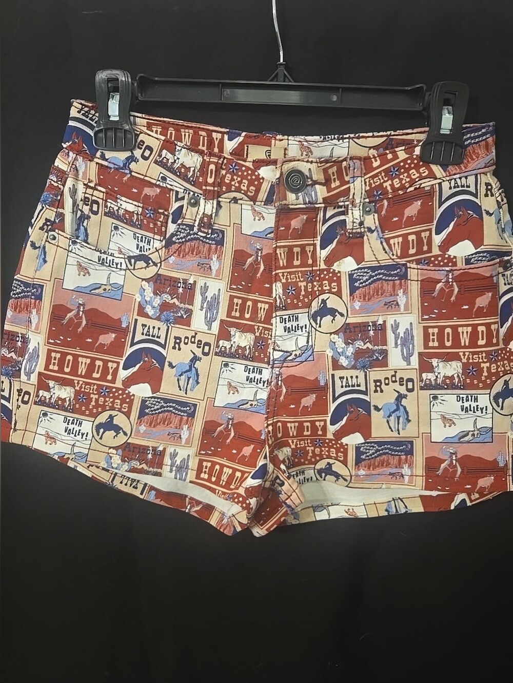 Rock & Roll Denim Western Cowboy Postcard High Rise Shorts Size 27
